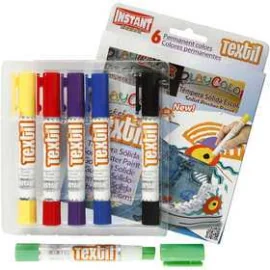 Feutres textile Playcolor, L: 14 cm, d: 15 mm, Couleurs assorties, 6pièces