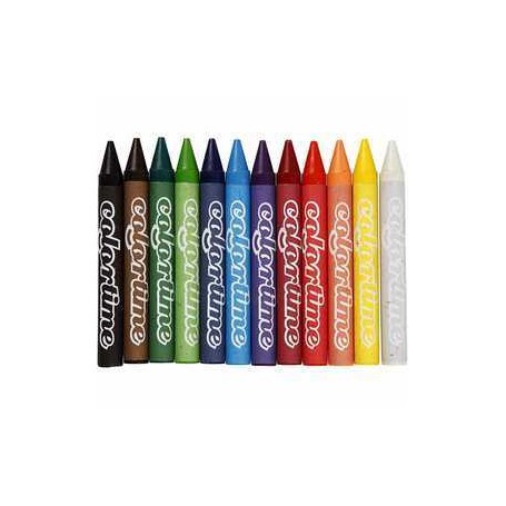  Crayon de cire Colortime, ép. 11 mm, L: 10 cm, Couleurs assorties, 12pièces