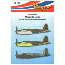 Décal de Havilland Mosquito Mk.IV British Overseas Airways Corporation G-AGFV dans un choix de 3 schémas