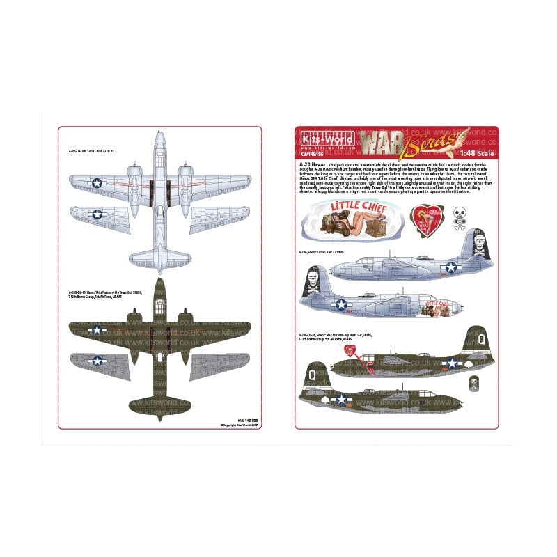 Décal Douglas A-20 Havocs. A-20G, Havoc Little Chief 321st BS - A-20G-DL-40, Havoc Miss Possum My Texas Gal , 388BS, 312th Bomb 
