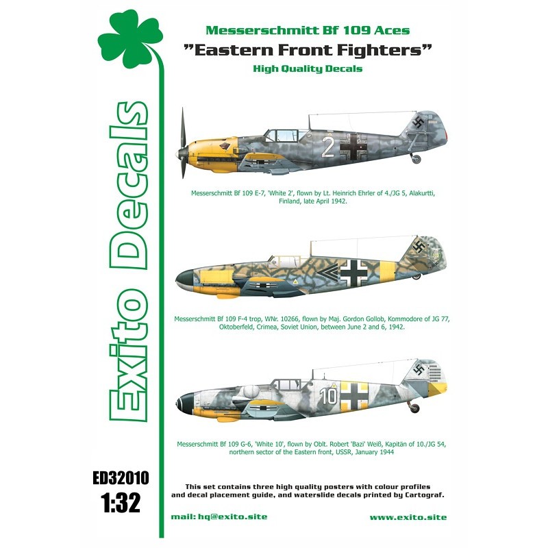 Décal Eastern Front Fighters 'et couvre trois Messerschmitts différents pilotés par des as notables de la Luftwaffe à l'Est