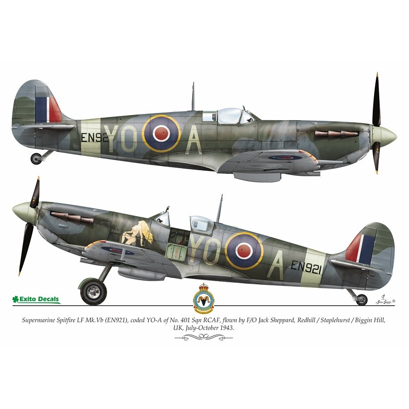 Décal Sexy Spitfires' , qui contient des inscriptions pour trois avions : - Spitfire LF Mk