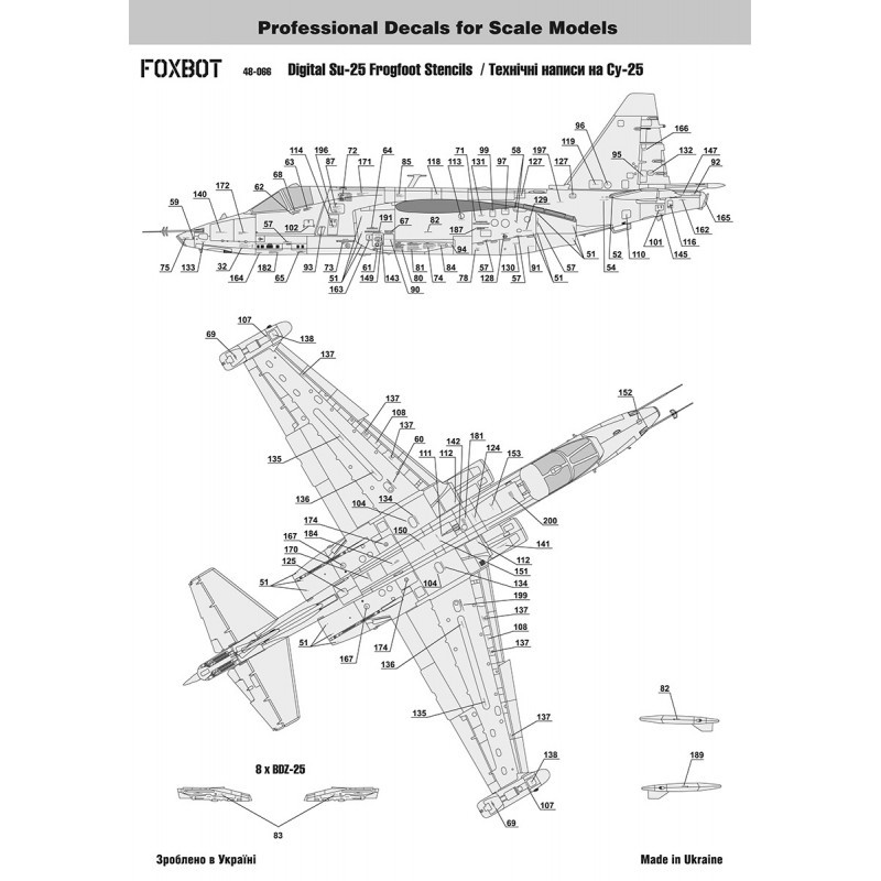 Décal Pochoirs pour Digital Sukhoi Su-25 (Kits Revell, KP, OEZ, Smer, MisterCraft)