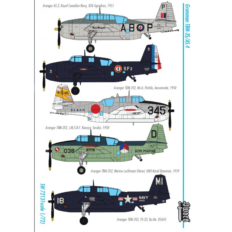 Grumman TBM-3S2 Avenger (5 marquages ​​RCN, France, Hollande, Japon, USN)