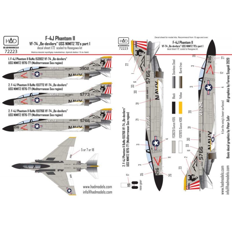 Décal McDonnell F-4J Phantom VF 74 Be-Devilers USS NIMITZ 70's part 1