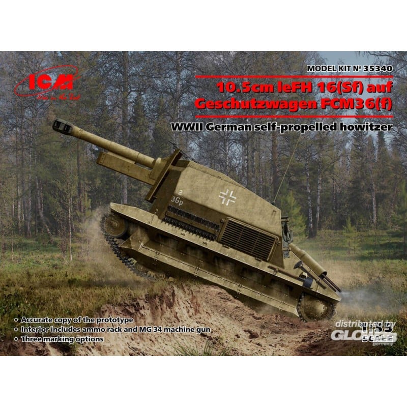10,5 cm leFH 16 (Sf) auf Geschutzwagen FCM36 (f), obusier automoteur allemand de la Seconde Guerre mondiale