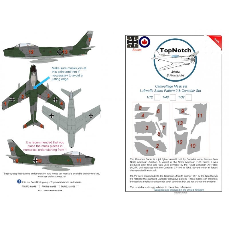 Luftwaffe North-American Saber Pattern 2 & Canadair Std masque de peinture à motif camouflage (conçu pour être utilisé avec les Luftwaffe North-American Saber Pattern 2 & Canadair Std masque de peinture à motif camouflage (conçu pour être utilisé avec les