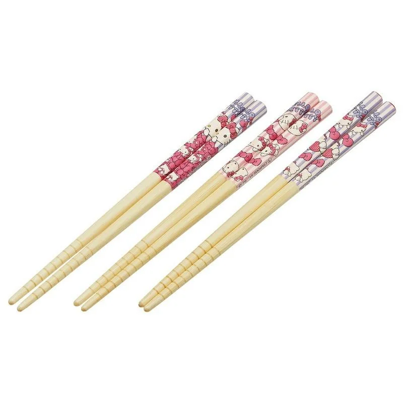 HELLO KITTY - Hello Kitty - Set 3 paires baguettes en Bambou HELLO KITTY - Hello Kitty - Set 3 paires baguettes en Bambou