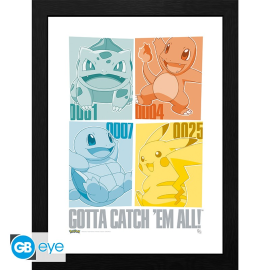 POKEMON - Tirage encadré "Pikachu & Kanto Starters" (30x40)