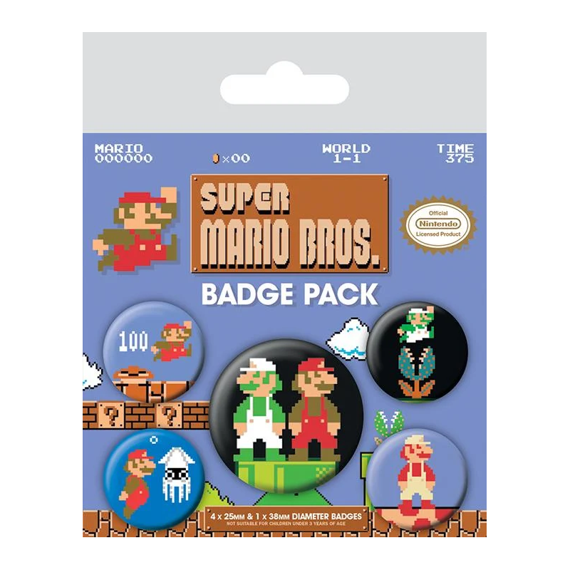 Super Mario Bros. pack 5 badges